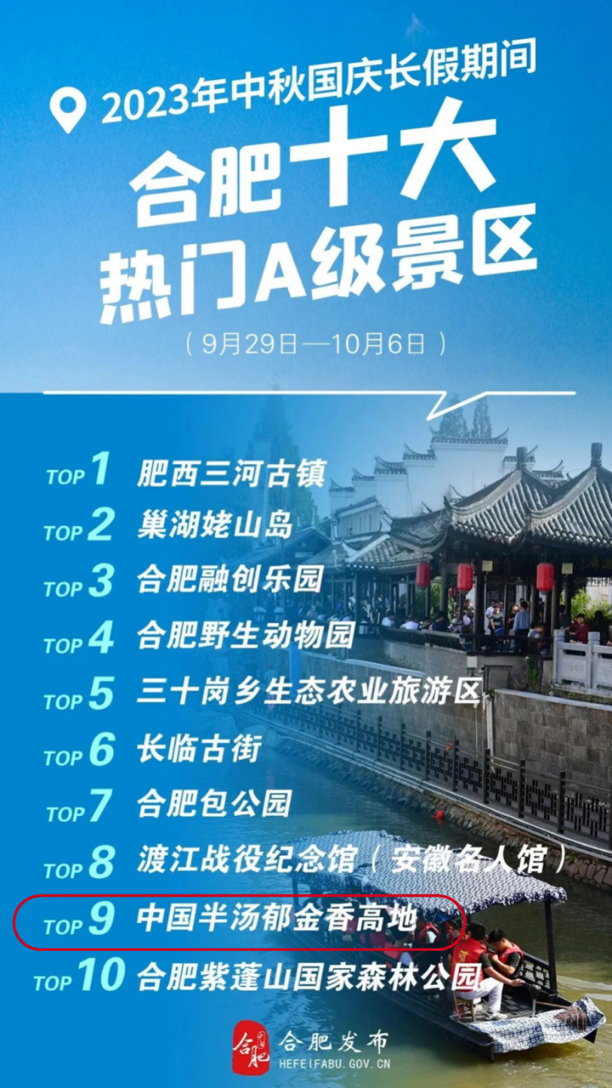 半汤郁金香高地景区上榜中秋国庆合肥十大热门A级景区TOP9！
